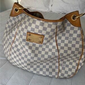 Louis Vuitton Cream and Tan Checkered Shoulder Bag